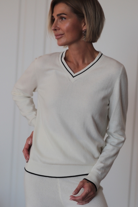 Пуловер из кашемира с V-образным вырезом белый L202308F-3080