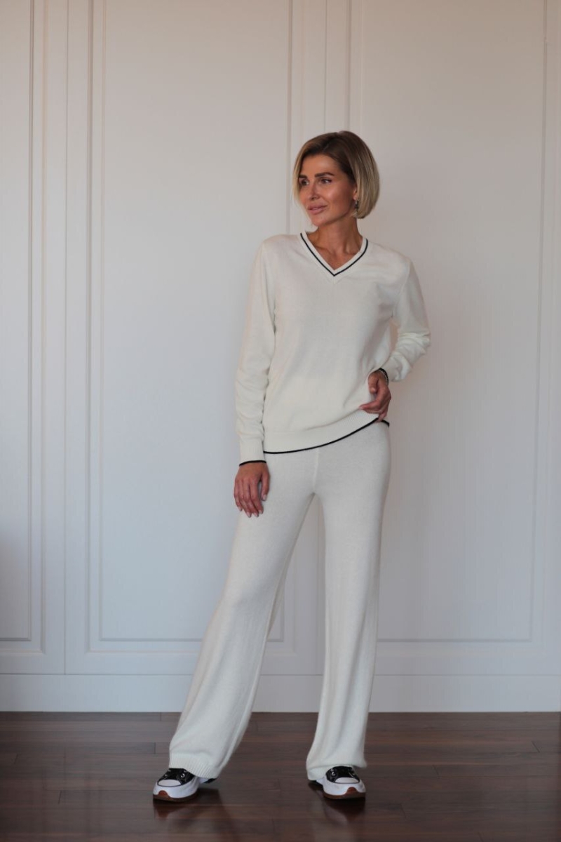 Пуловер из кашемира с V-образным вырезом белый L202308F-3080