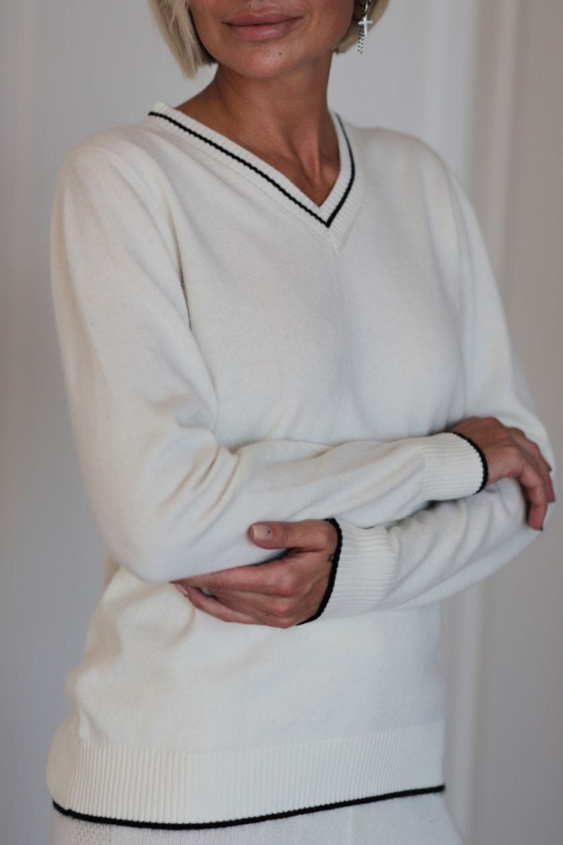 Пуловер из кашемира с V-образным вырезом белый L202308F-3080