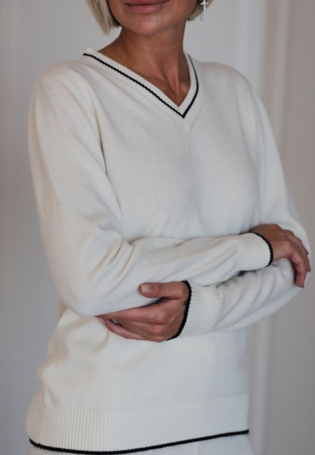 Пуловер из кашемира с V-образным вырезом белый L202308F-3080