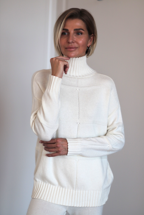 Свитер из кашемира с воротником белый LND2023-99-3080
