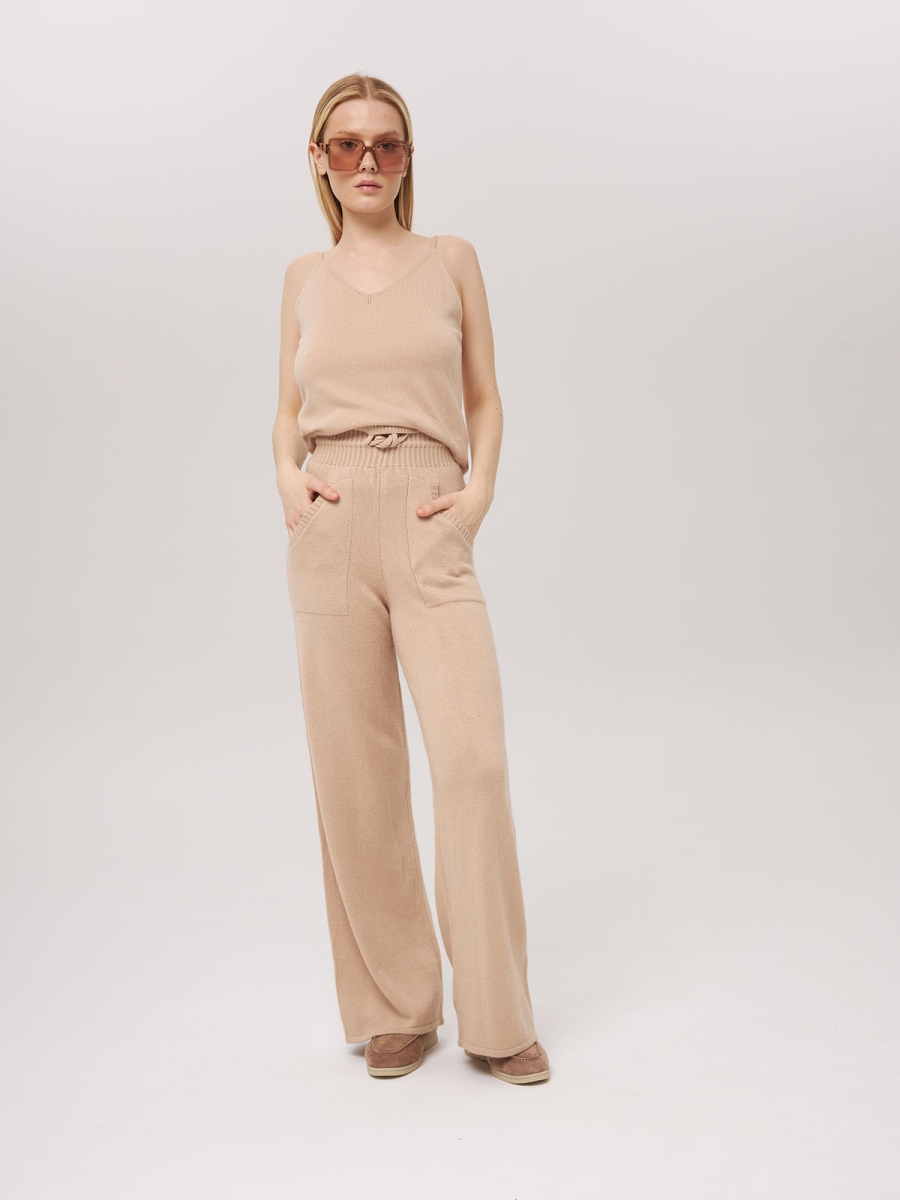 Брюки палаццо с карманами светло-бежевые LND2301-3034