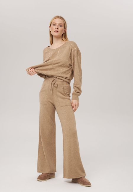 Брюки палаццо с карманами бежевые LND2301-3023