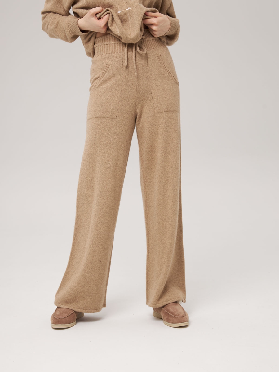 Брюки палаццо с карманами бежевые LND2301-3023