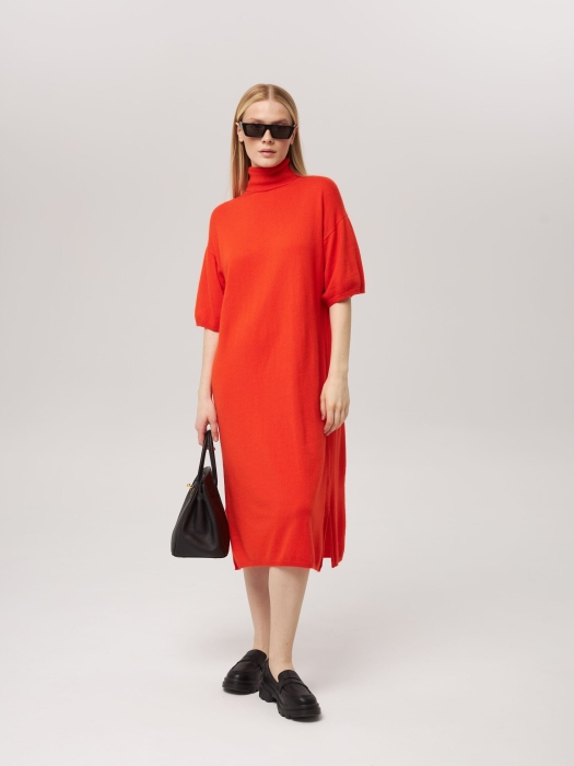 Платье-свитер с коротким рукавом терракотовое L202302-3064