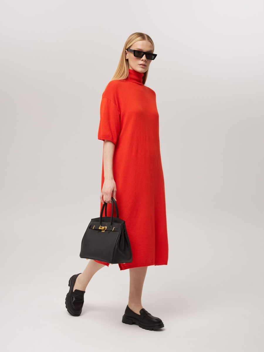 Платье-свитер с коротким рукавом терракотовое L202302-3064