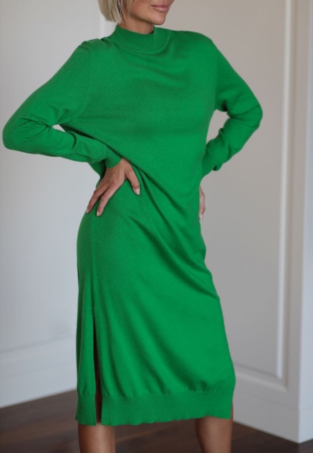 Платье с широким воротником и разрезом зеленое L202305A-3057