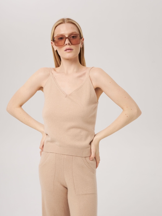 Топ из кашемира на тонких лямках бежевый L2023-100-3023