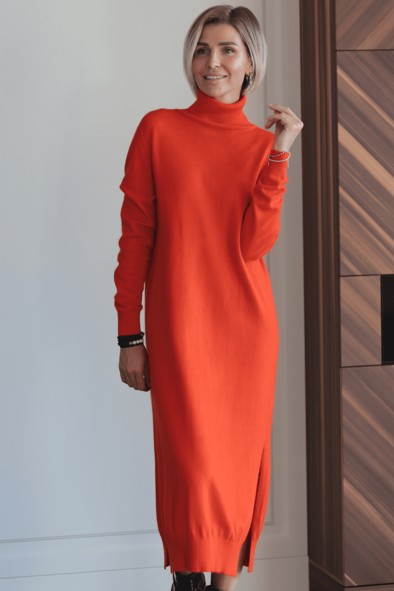Платье-свитер с разрезами терракотовое L202305-3064