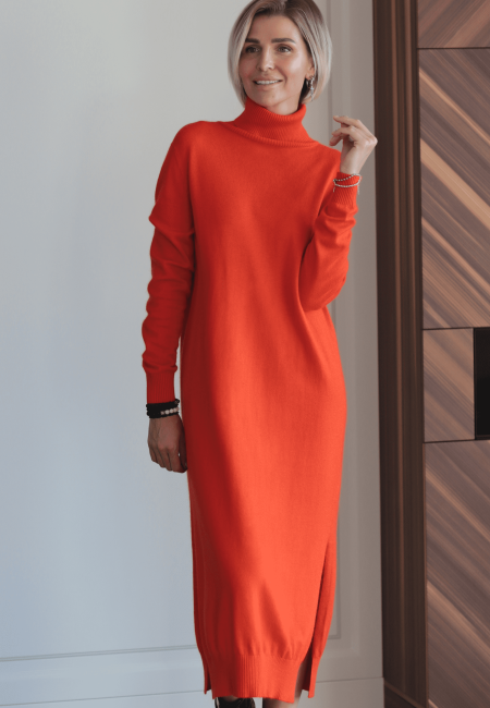 Платье-свитер с разрезами терракотовое L202305-3064