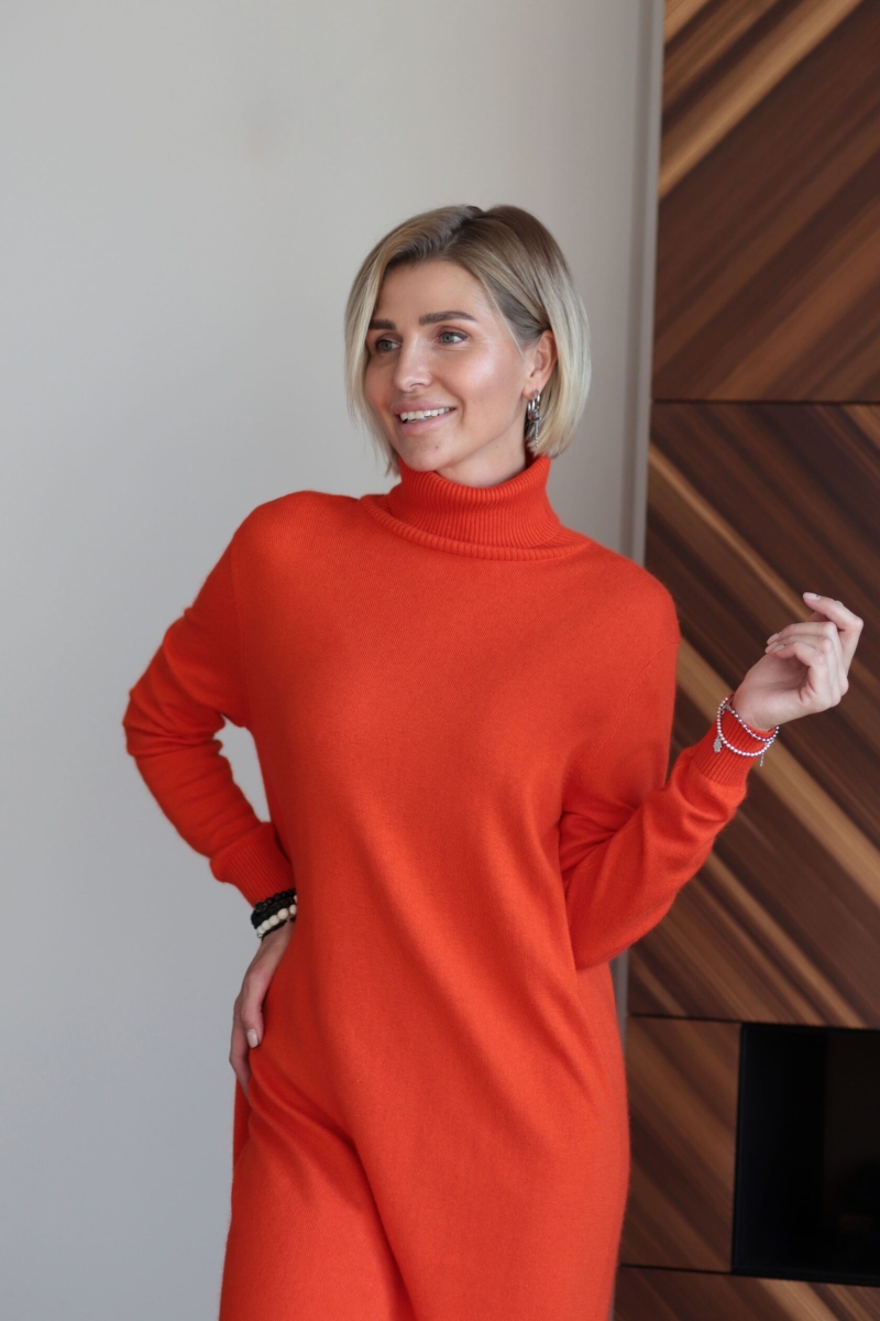 Платье-свитер с разрезами терракотовое L202305-3064