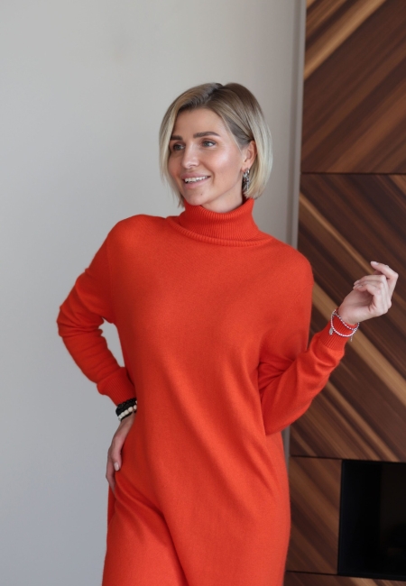 Платье-свитер с разрезами терракотовое L202305-3064