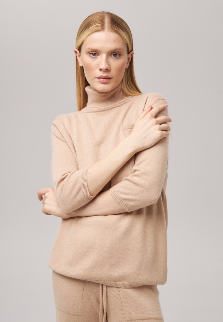 Свитер с коротким рукавом и карманом светло-бежевый L202308E-3034