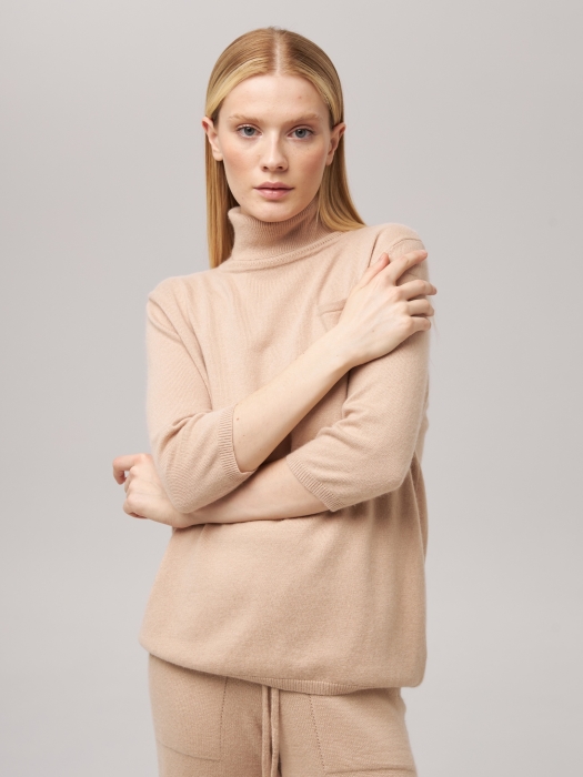 Свитер с коротким рукавом и карманом светло-бежевый L202308E-3034