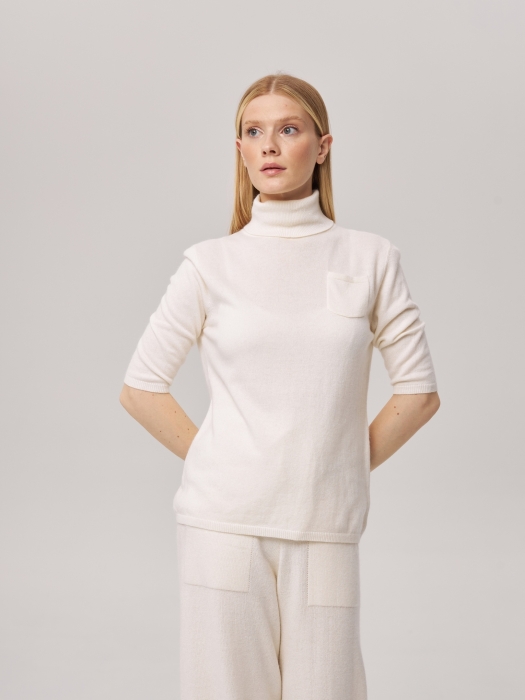 Свитер с коротким рукавом и карманом белый L202308E-3080