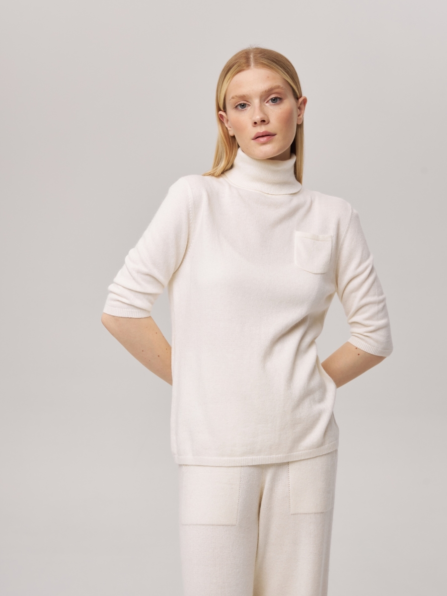 Свитер с коротким рукавом и карманом белый L202308E-3080