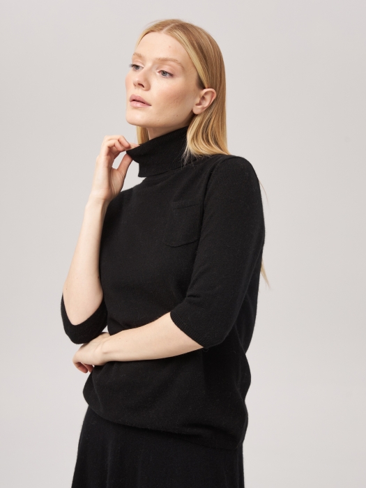 Свитер с коротким рукавом и карманом черный L202308E-3068