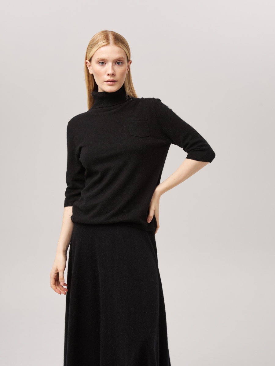 Свитер с коротким рукавом и карманом черный L202308E-3068