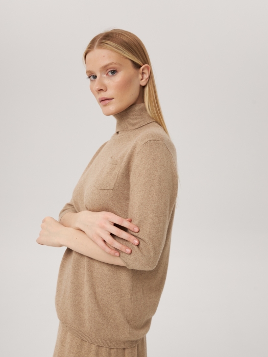 Свитер с коротким рукавом и карманом песочный L202308E-3023