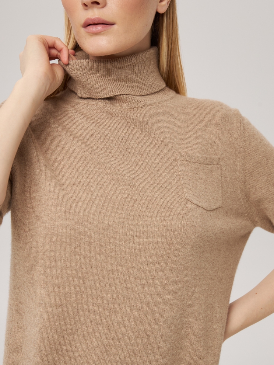 Свитер с коротким рукавом и карманом песочный L202308E-3023