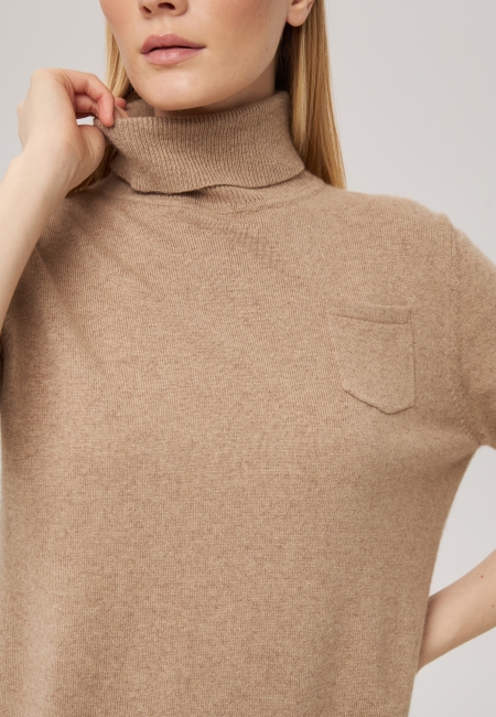 Свитер с коротким рукавом и карманом песочный L202308E-3023