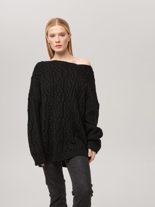 Джемпер оверсайз с косами черный L202316-3068