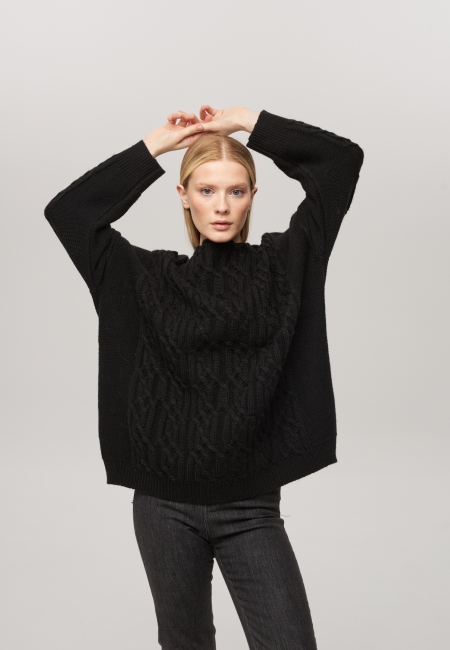 Джемпер оверсайз с косами черный L202316-3068