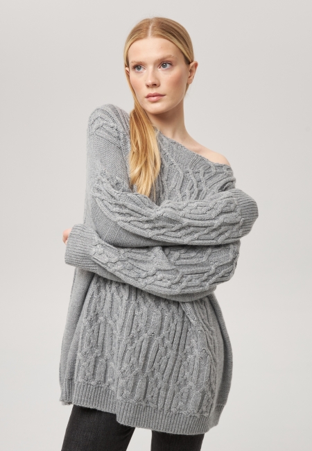 Джемпер оверсайз с косами серый L202316-3079