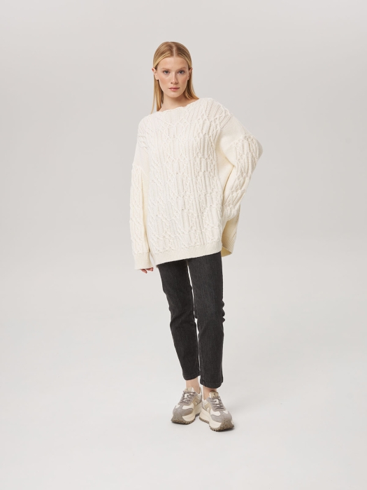 Джемпер оверсайз с косами белый L202316-3080