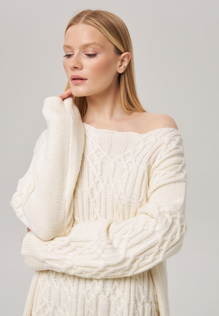 Джемпер оверсайз с косами белый L202316-3080