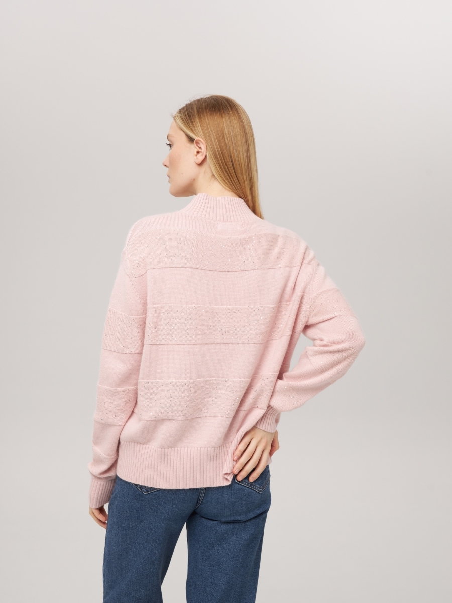 Джемпер в полоску с люрексом светло-розовый P-005-3039
