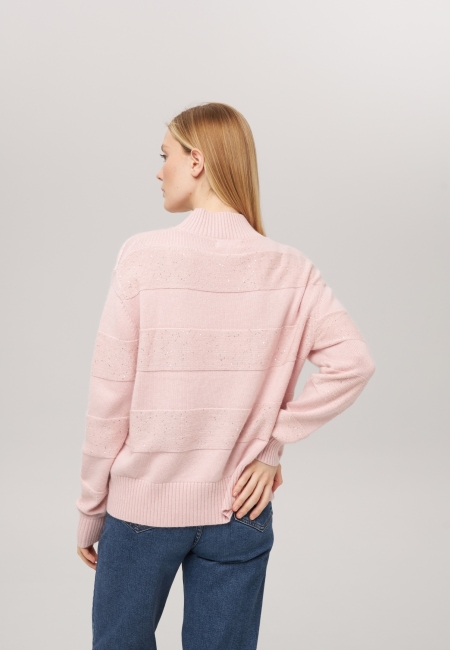 Джемпер в полоску с люрексом светло-розовый P-005-3039