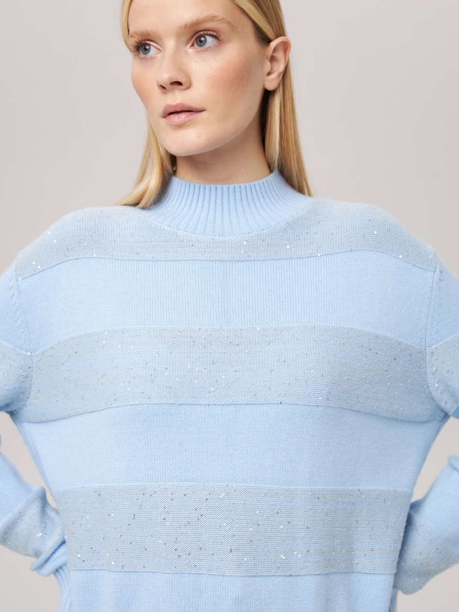 Джемпер в полоску с люрексом голубой P-005-3093