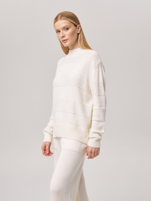 Джемпер в полоску с люрексом белый P-005-3080