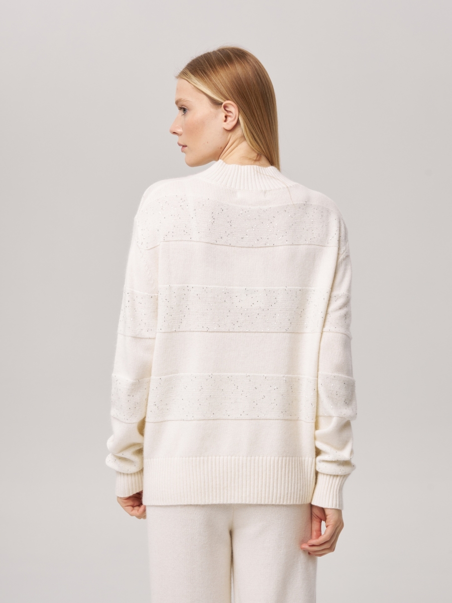 Джемпер в полоску с люрексом белый P-005-3080