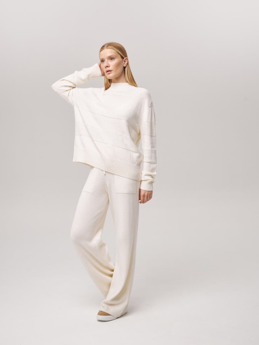 Джемпер в полоску с люрексом белый P-005-3080