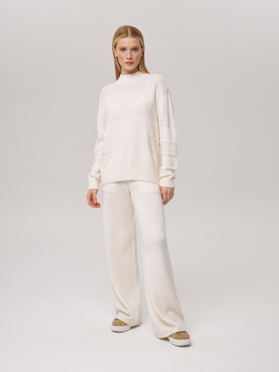 Джемпер в полоску с люрексом белый P-005-3080