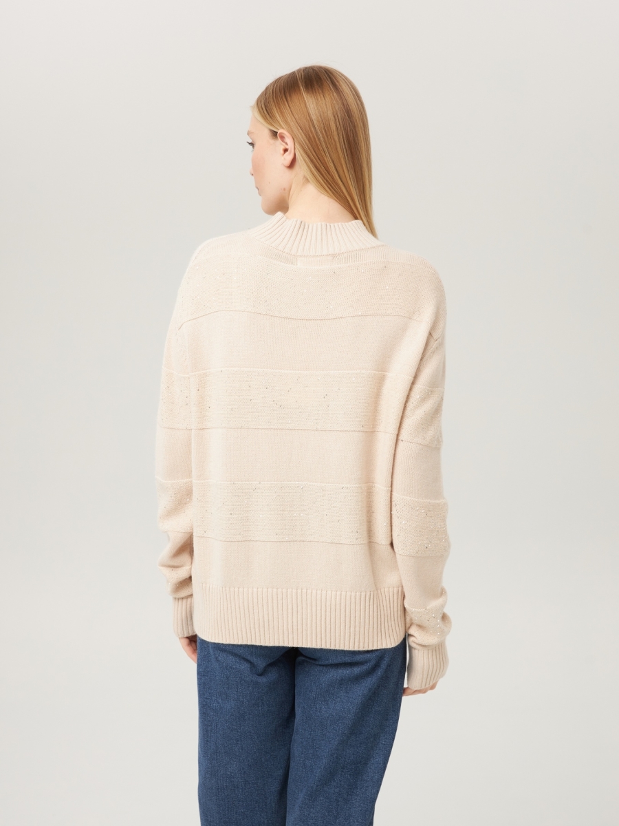 Джемпер в полоску с люрексом светло-бежевый P-005-3034