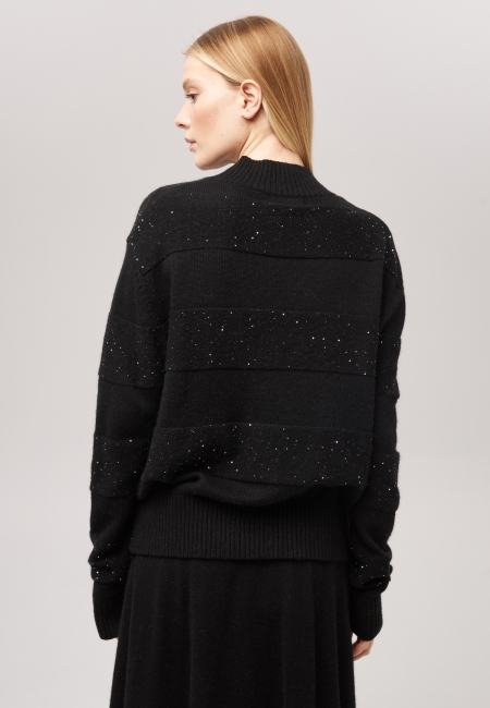 Джемпер в полоску с люрексом черный P-005-3068