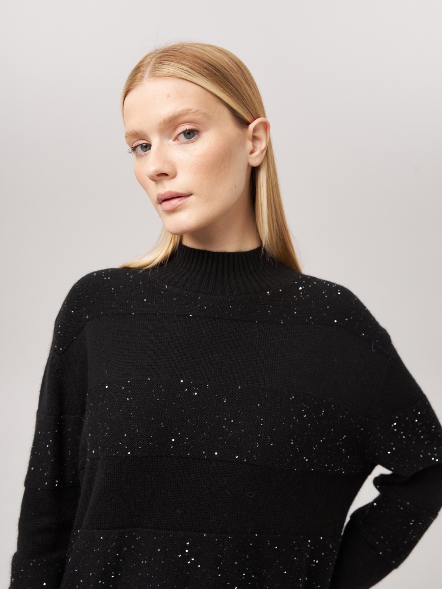 Джемпер в полоску с люрексом черный P-005-3068