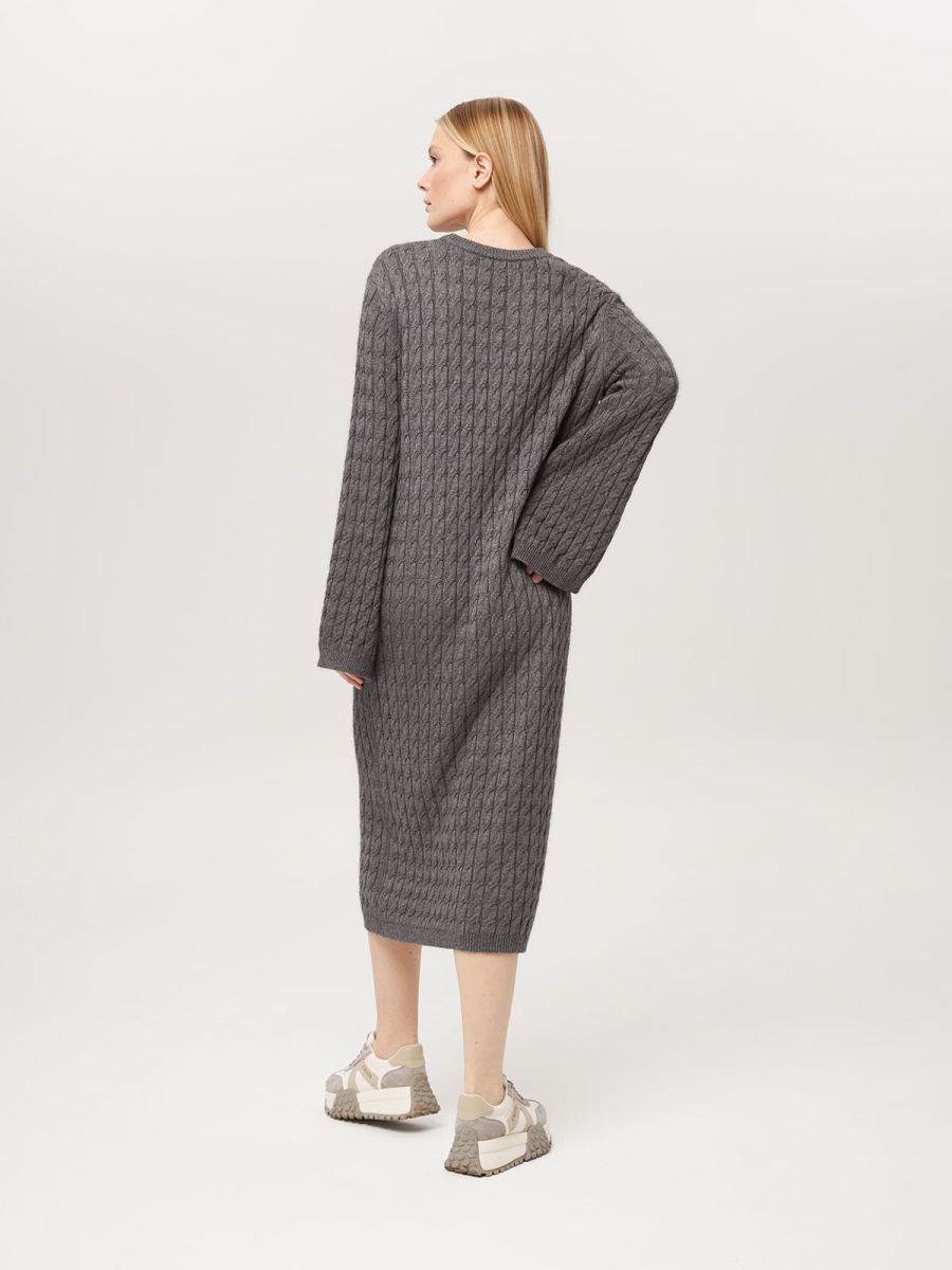 Платье из кашемира с широкими рукавами с косами графитовое LND2023-209-3030