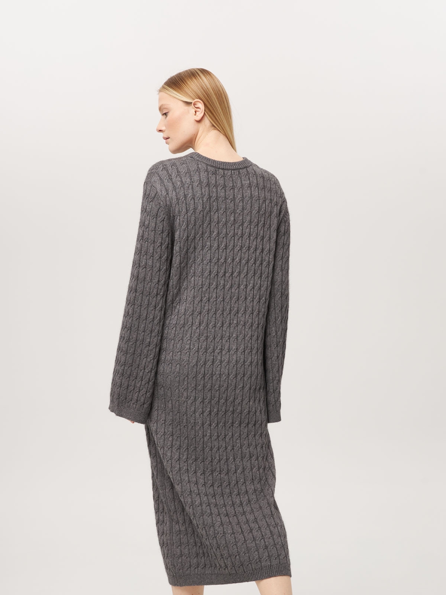 Платье из кашемира с широкими рукавами с косами графитовое LND2023-209-3030