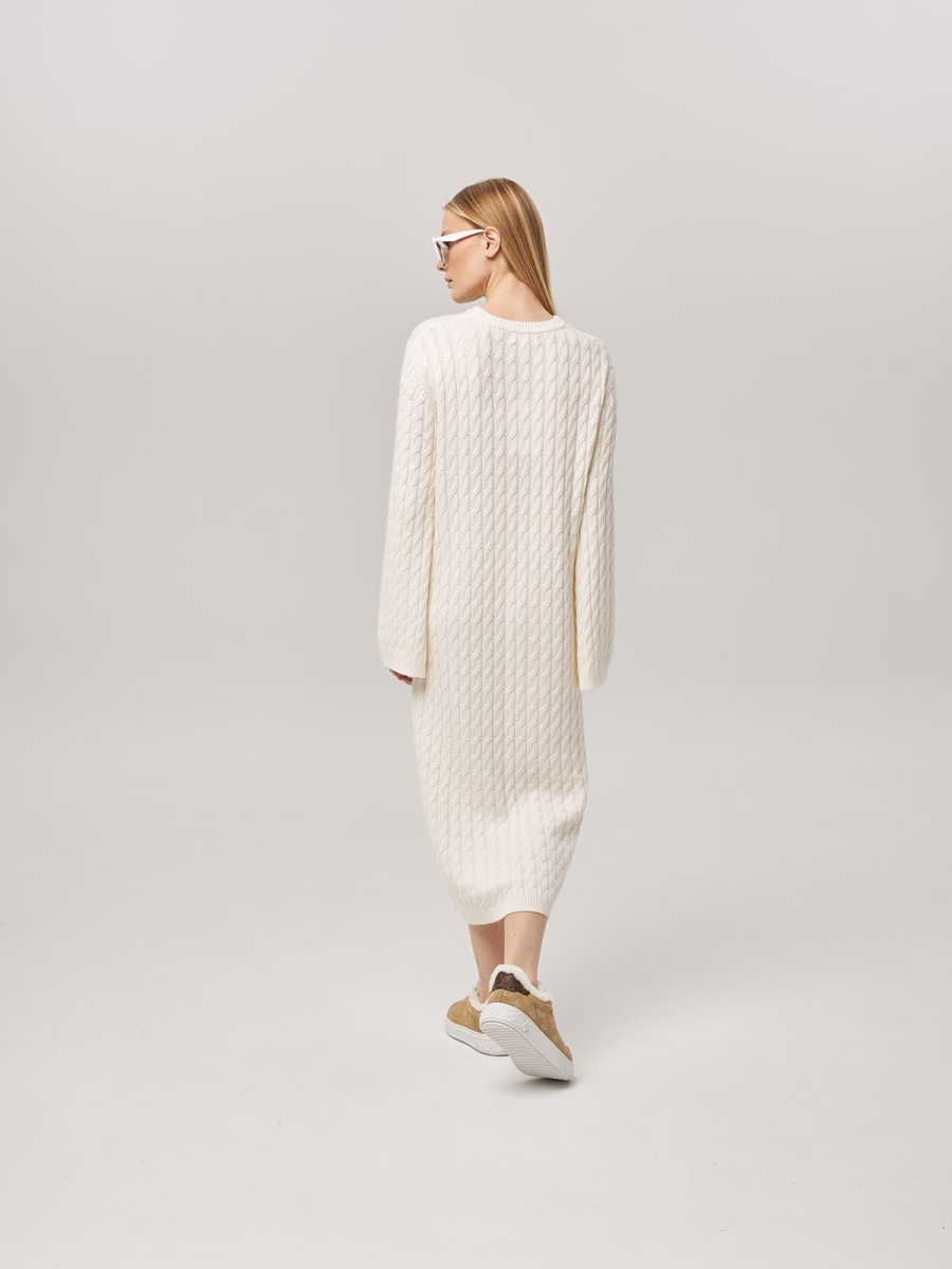 Платье из кашемира с широкими рукавами с косами белое LND2023-209-3080