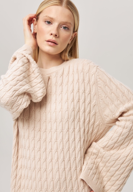 Платье из кашемира с широкими рукавами с косами светло-бежевое LND2023-209-3034