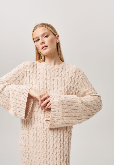 Платье из кашемира с широкими рукавами с косами светло-бежевое LND2023-209-3034