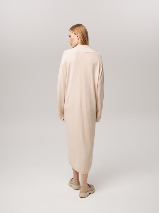 Платье из кашемира с V-образным вырезом светло-бежевое LND2023-97-3034