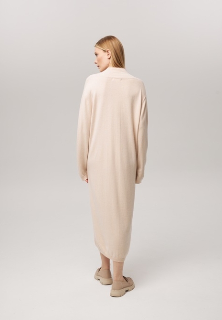 Платье из кашемира с V-образным вырезом светло-бежевое LND2023-97-3034