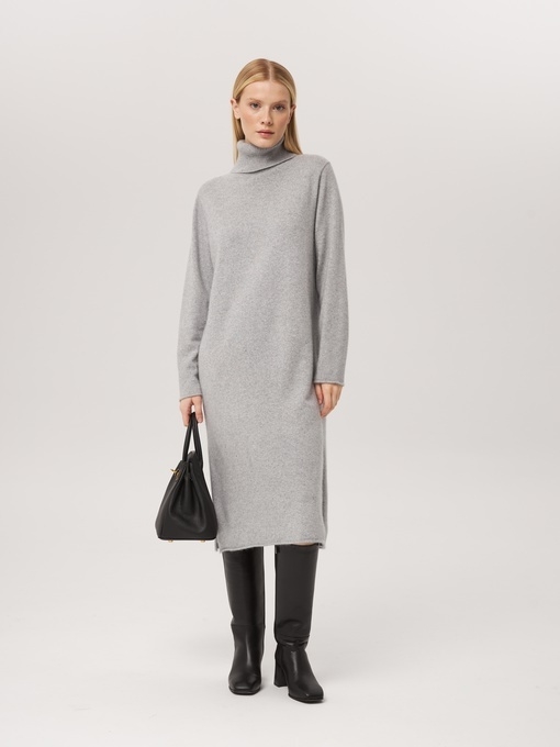 Платье из кашемира с высоким горлом серое L202309-3079
