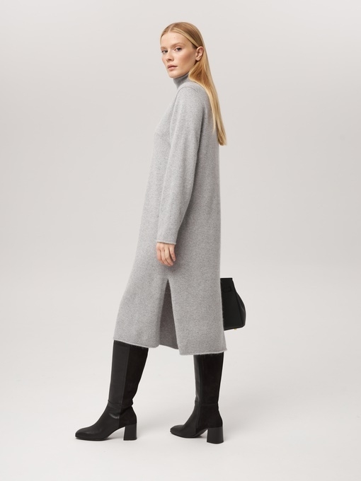 Платье из кашемира с высоким горлом серое L202309-3079