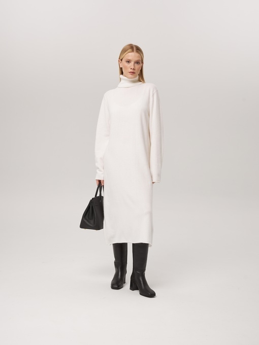 Платье из кашемира с высоким горлом белое L202309-3080
